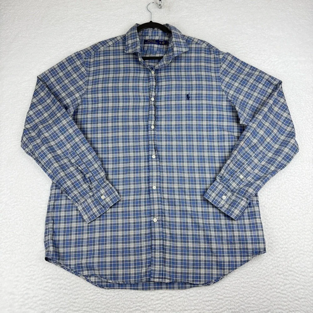 Polo Ralph Lauren Shirt Size XL Men's Blue Plaid Button Down‎ Long Sleeve
